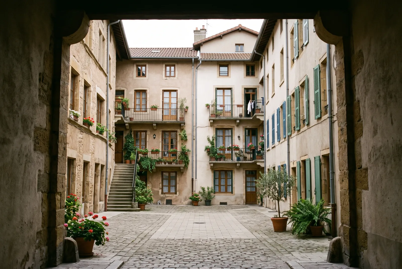 Cour intérieure d'un immeuble à Saint-Genis-Laval
